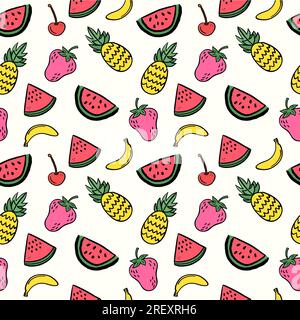 Colored summer tropical fruits pattern with hand drawn fruits vector illustration Stock Vector
