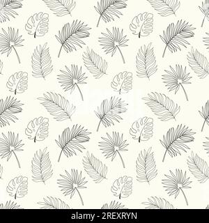 Hand drawn seamless pattern background with tropical leaves Stock Vector