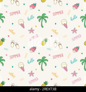 Colorful summer theme seamless pattern background with summer elements Stock Vector