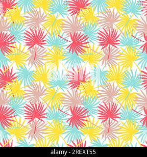Abstract seamless tropical pattern with colored palm tree leaves Stock Vector