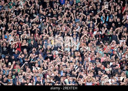 ROTTERDAM - Supporters during the friendly match between Feyenoord and SL Benfica at Feyenoord Stadion de Kuip on July 30, 2023 in Rotterdam, Netherlands. ANP GERRIT VAN COLOGNE Stock Photo