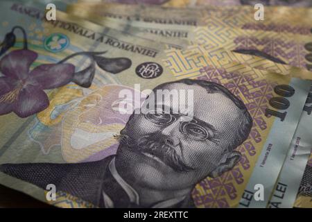 Romanian paper money. A pack of Romanian lei Stock Photo