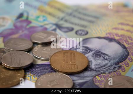 Romanian paper money. A pack of Romanian lei Stock Photo