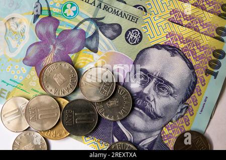 Romanian paper money. A pack of Romanian lei Stock Photo