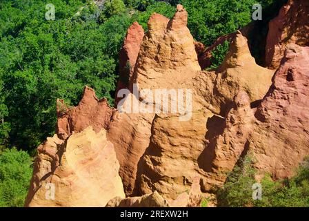 Landscape in ocher quarries named Colorado Provencal near the village Rustrel in France. Stock Photo