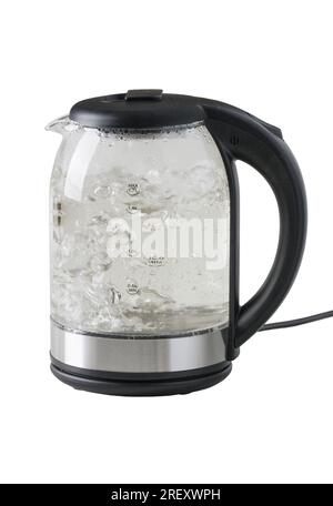 Boiling glass electric kettle isolated on white Stock Photo