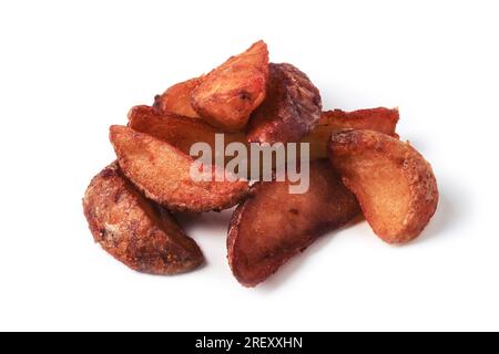 Rustic french fries pieces isolated on white Stock Photo