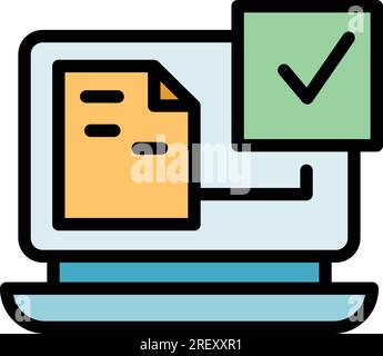 Secured laptop icon outline vector. Factor code login. Verification certificate color flat Stock Vector