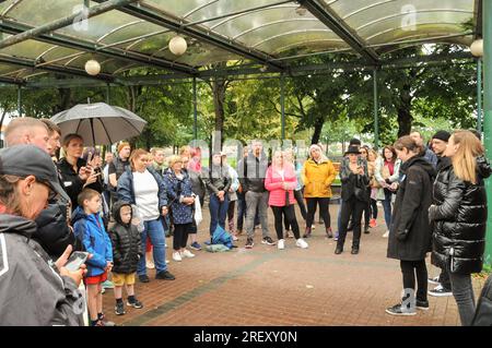 Limerick city, Ireland. 30th July, 2023.A large crowd gathered in Arthur's Quay this sunday to make a tribute on the passing of Irish singer songwriter Sinéad O'Connor. Credit: Karlis Dzjamko/Alamy Live News Stock Photo