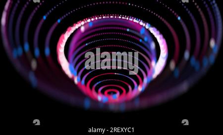 Visualization of thermonuclear technologies. Abstract sphere of glowing dots surrounded by rings. Futuristic power plant. Depth of field. Stock Vector