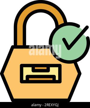 Secured padlock icon outline vector. Step login. Code password color flat Stock Vector
