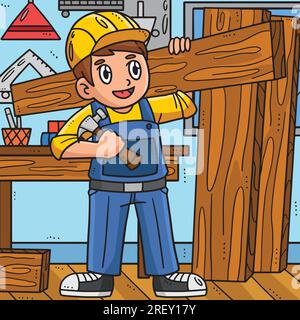 Carpenter Carrying Plywood Cartoon Colored Clipart Stock Vector Image ...