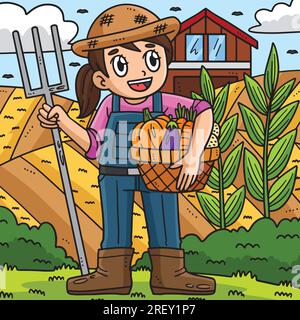 Labor Day Farmer with a Harvest Colored Cartoon  Stock Vector