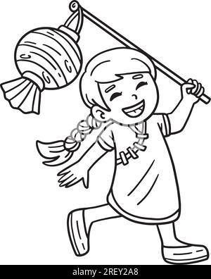 Year of the Dragon Child Holding Lantern Coloring Stock Vector Image ...