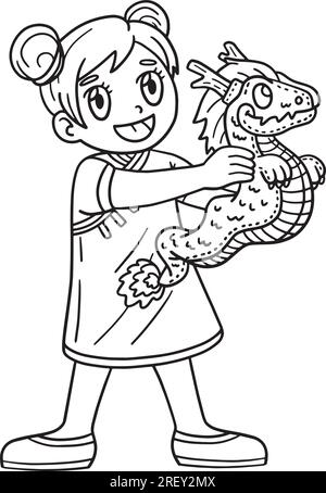 Year of the Dragon Chinese Girl Coloring Page Stock Vector Image & Art ...