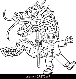 Year of the Dragon Dragon Dance Kids Coloring Page Stock Vector Image ...