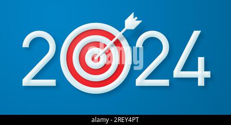 Year 2024 goal and target, the concept of strategy and success. Arrow hits the bullseye Stock Photo