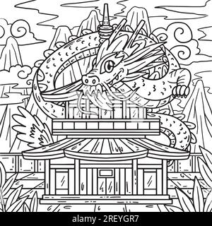 Year of the Dragon with Pagoda Coloring Page Stock Vector Image & Art ...