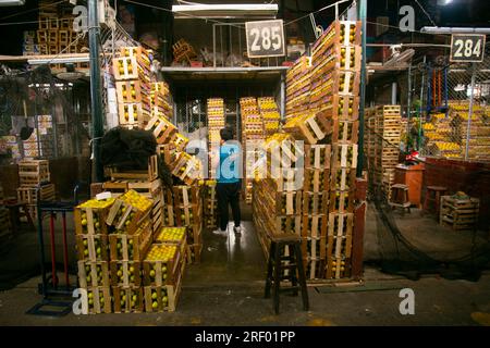 Lima, Peru; 1st January 2023: Commercial activity in the central fruit market of the city of Lima in Peru. Stock Photo