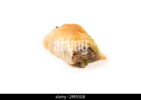 Delicious sweet baklava with walnuts isolated on white background. Top view. Stock Photo