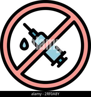No syringe icon outline vector. Corona drug. Stop injection color flat Stock Vector