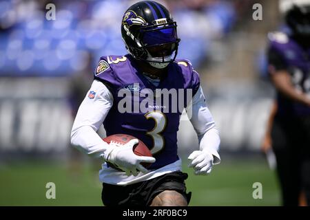 Baltimore Ravens wide receiver Odell Beckham Jr. (3) works out during the  team's NFL football training camp, Saturday, July 29, 2023, in Baltimore.  (AP Photo/Nick Wass Stock Photo - Alamy