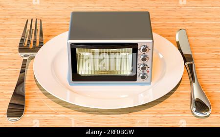 https://l450v.alamy.com/450v/2rf0bgw/dinner-plate-with-convection-toaster-oven-with-rotisserie-and-grill-3d-rendering-2rf0bgw.jpg