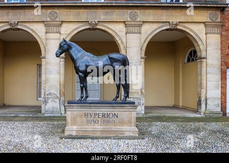 Statue of the racehorse Hyperion outside the Jockey Club Rooms, Newmarket, a market town in the West Suffolk district of Suffolk, east England Stock Photo