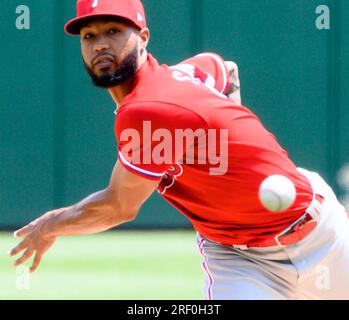 Pittsburgh, United States. 30th July, 2023. Philadelphia Phillies starting pitcher Cristopher Sanchez (61) throws in the first inning against the Pittsburgh Pirates at PNC Park on Sunday, July 30, 2023 in Pittsburgh. Photo by Archie Carpenter/UPI Credit: UPI/Alamy Live News Stock Photo
