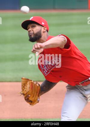 Pittsburgh, United States. 30th July, 2023. Philadelphia Phillies starting pitcher Cristopher Sanchez (61) throws in the first inning against the Pittsburgh Pirates at PNC Park on Sunday, July 30, 2023 in Pittsburgh. Photo by Archie Carpenter/UPI Credit: UPI/Alamy Live News Stock Photo
