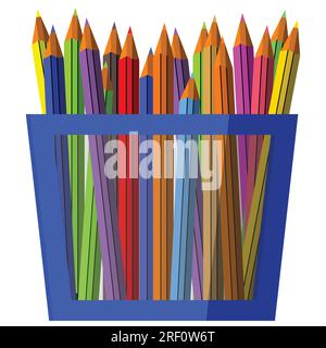 Various colored pencils arranged in a container.  Vector illustration Stock Vector