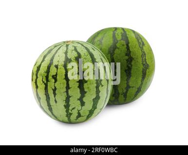 Two delicious ripe watermelons isolated on white Stock Photo