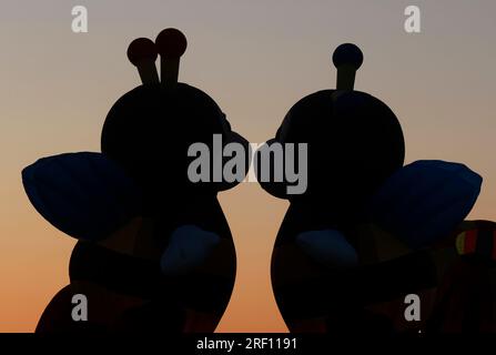 Readington, United States. 30th July, 2023. Workers prepare Hot air balloons for flight at the New Jersey Lottery Festival of Ballooning at Solberg Airport in Readington, NJ on Sunday, July 30, 2023. Photo by John Angelillo/UPI Credit: UPI/Alamy Live News Stock Photo