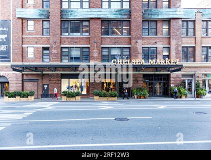 Chelsea Market, a former Nabisco factory and Oreo birthplace, is now a tourist attraction containing restaurants, shops, TV studios and offices. Stock Photo