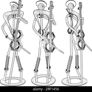 Man With Contrabass Statue Vector. Isolated On White Background. A Vector Illustration Of A Metal Statue Of Musician Man With Double Bass. Stock Vector