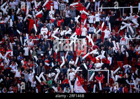 Buenos Aires, Argentina. 30th July, 2023. Huracan fans seen before the match between Huracan and Velez as part of Liga Profesional de Futbol - Fecha 27 at Tomas Adolfo Duco Stadium. Final score: Huracan 1 - 0 Velez Credit: SOPA Images Limited/Alamy Live News Stock Photo