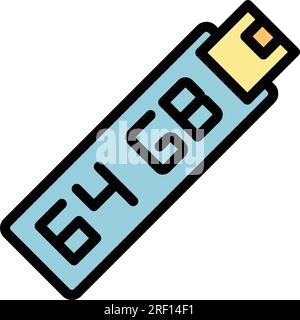 Usb flash icon outline vector. Data memory. Cd megabyte color flat Stock Vector