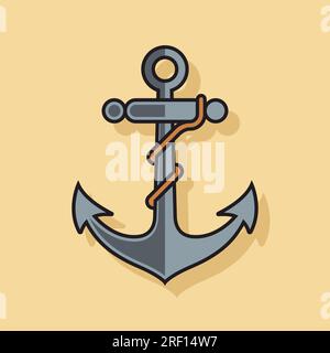 iron anchor icon with cable. flat vector illustration. Stock Vector