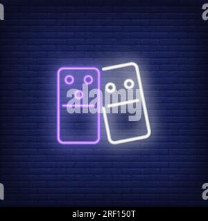 Two dominoes tiles neon sign Stock Vector