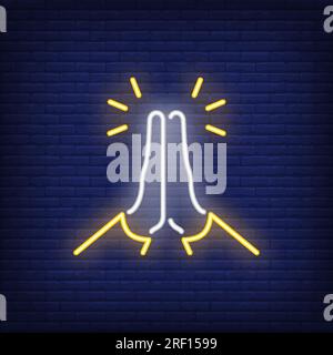 Praying hands neon sign Stock Vector