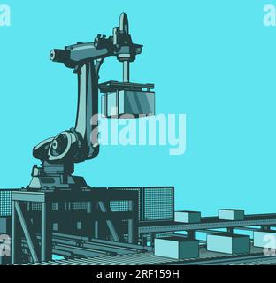Stylized vector illustration of automated conveyor line Stock Vector