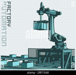 Stylized vector illustration of automated conveyor line Stock Vector