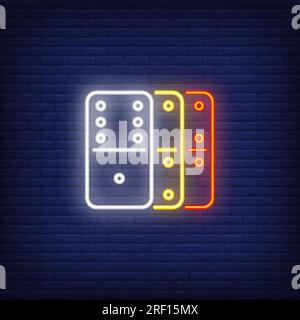Three bright dominoes tiles neon sign Stock Vector