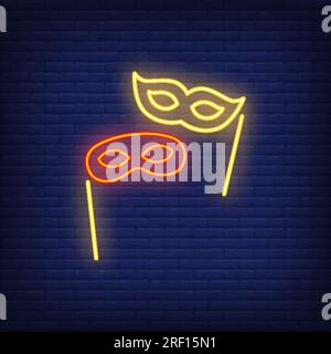 Masks on sticks neon sign Stock Vector