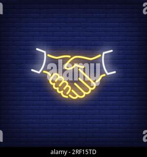 Handshake neon sign Stock Vector