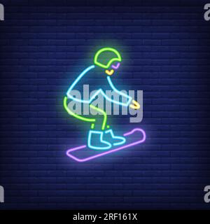 Man on snowboard neon sign Stock Vector