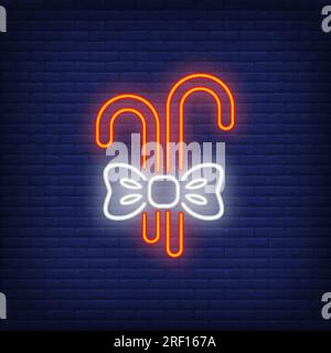Candy canes with bow neon sign Stock Vector