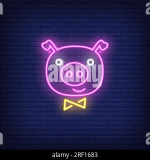 Piggy face neon sign Stock Vector