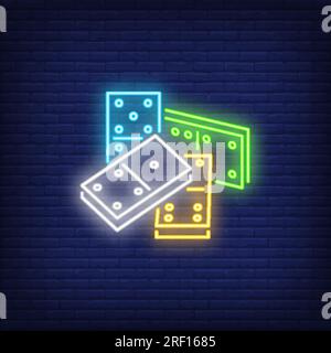 Four bright dominoes tiles neon sign Stock Vector
