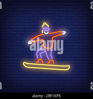 Snowboarding man neon sign Stock Vector